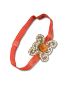 Orange Pearl Embellished Stretchable Baby Headband