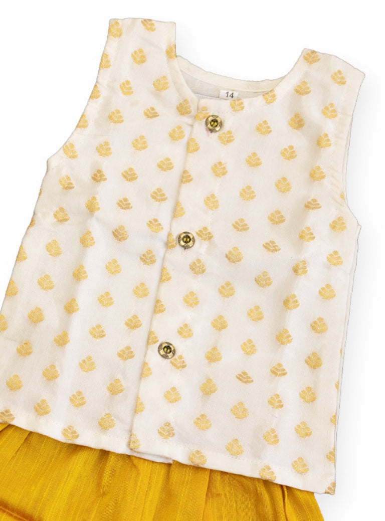 Daksh Baby Boy Ivory Brocade Silk Vest & Yellow Pants Set