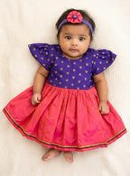 Anaya Royal Purple Brocade & Pink Silk Frock With Headband