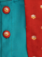 Sarthak Baby Boy Teal Silk Dhoti Kurta Brocade Jacket Set