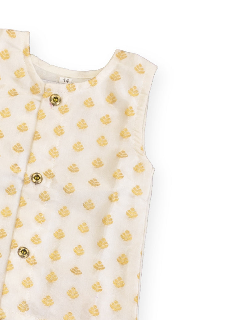 Daksh Baby Boy Ivory Brocade Silk Vest & Yellow Pants Set