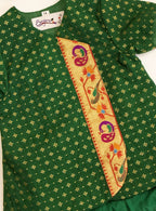 Kiran Set- Dark Green Brocade Silk Jhabla Bonnet & Bloomer