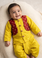 Sarthak Baby Boy Fresh Olive Silk Dhoti Kurta Jacket Set