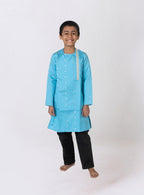 Sky Blue taffeta silk side placket kurta with sequined lace embellishment for Boys