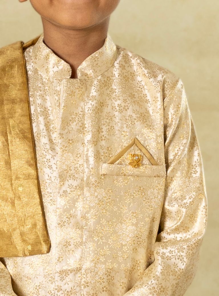 Boys' premium silk , brocade & cotton silk traditional kurta salwar set. Elegant ethnic outfit, perfect for festivals, puja, weddings, rituals and ceremonies.