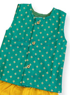 Daksh Set - Rama Green brocade silk sleeveless vest with a yellow cotton silk elastic waist short pants for newborn boy