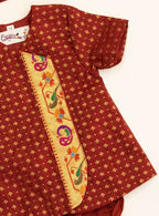 Kiran Set- Maroon Brocade Silk Jhabla Bonnet & Bloomer