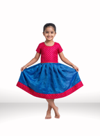Blue Kotta Silk Flared Dress With Scarlet Brocade Silk Bodice