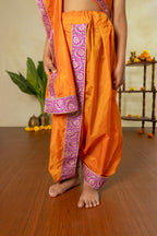 Saffron Silk Sovale Uparane Set With Magenta Banarasi Border