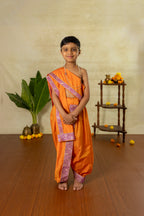 Saffron Silk Sovale Uparane Set With Magenta Banarasi Border