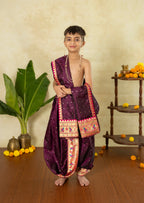 Wine Satin Silk Sovale Uparane Set Paithani Border