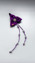 Bilwa Purple Fabric Hairclip With Dangling Pearls Strands