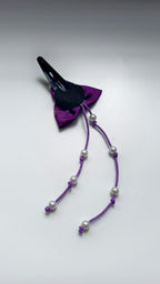 Bilwa Purple Fabric Hairclip With Dangling Pearls Strands