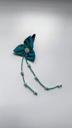 Bilwa Rama Green Fabric Hairclip With Dangling Pearls Strands