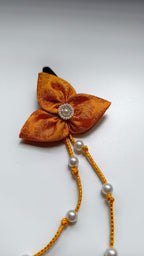 Bilwa Yellow Fabric Hairclip With Dangling Pearls Strands