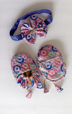 Handcrafted Baby Pink Printed Baby Booties & Matching Headband Set