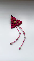 Bilwa Dark Pink Fabric Hairclip With Dangling Pearls Strands