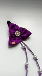 Bilwa Purple Fabric Hairclip With Dangling Pearls Strands