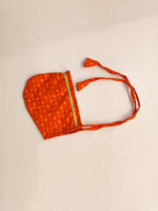Kiran Set - Orange Soft Brocade Silk front open Unisex Jhabala with muniya border teamed with matching bloomer and bonnet for newborn baby