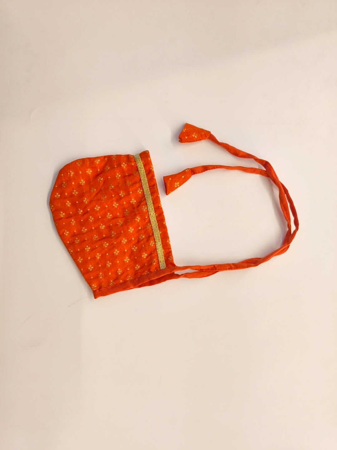 Kiran Set - Orange Soft Brocade Silk front open Unisex Jhabala with muniya border teamed with matching bloomer and bonnet for newborn baby