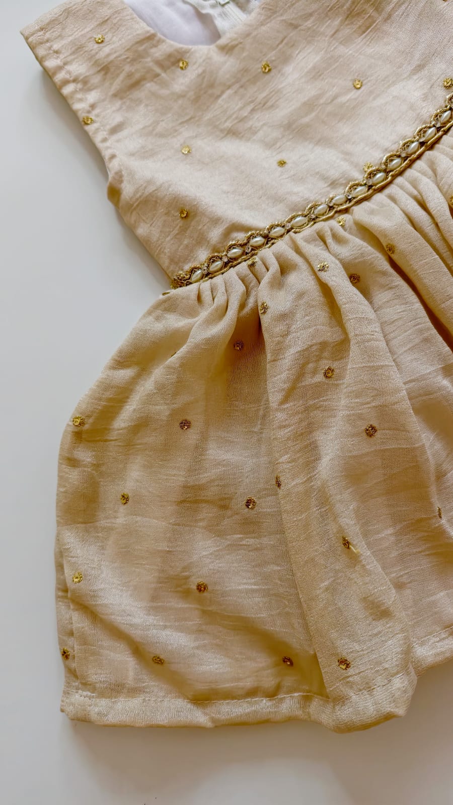 Cream Vichitra Silk Baby Girl Dress