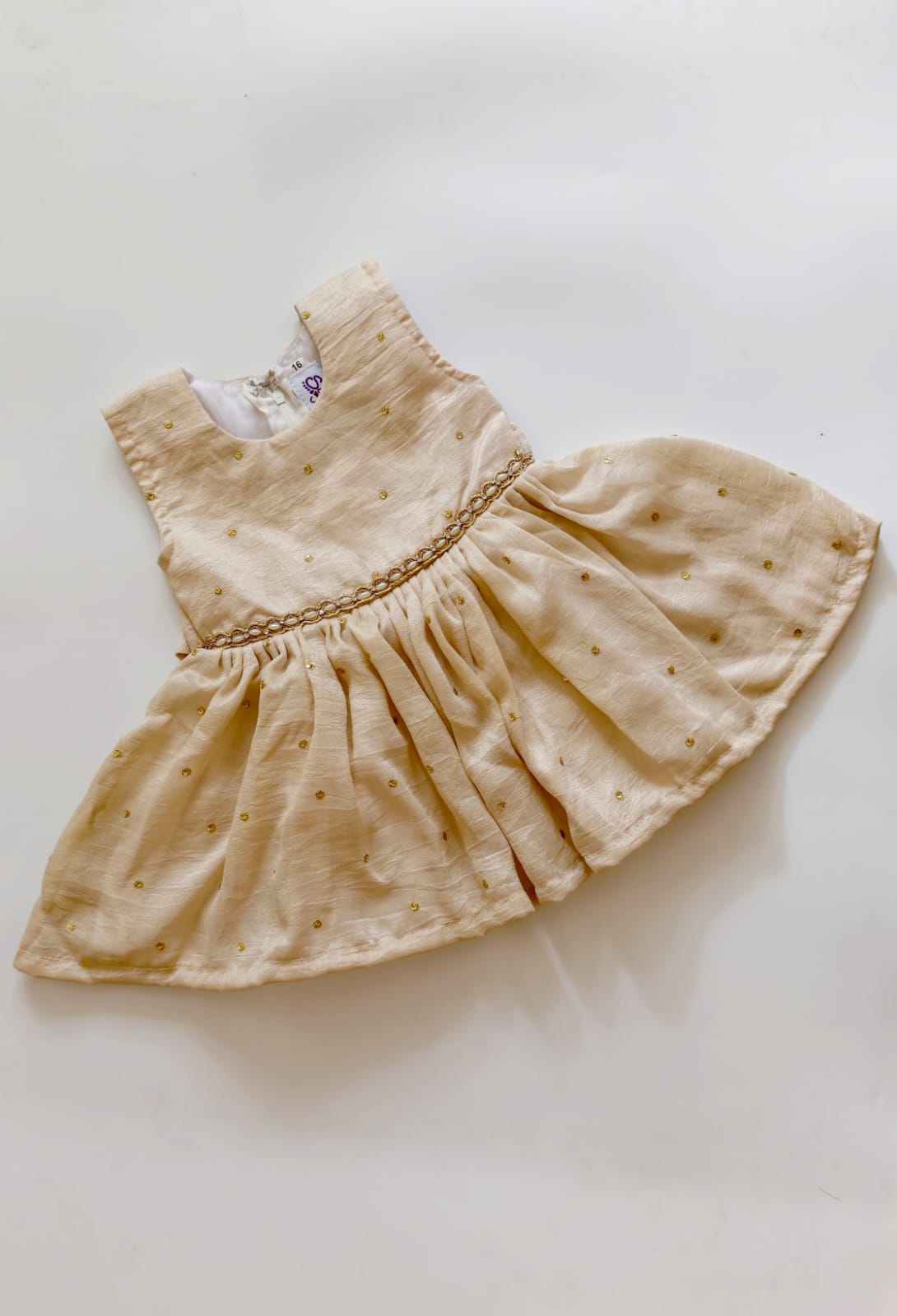 Cream Vichitra Silk Baby Girl Dress