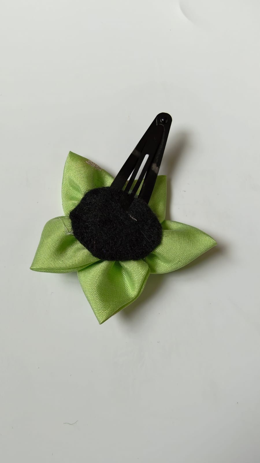 Lime Green Five Petals Handcrafted Taffeta Silk Flower Motif Hairclip