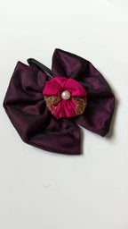 Wine Colored Handcrafted Mysore Silk Bow Motif Hairclip