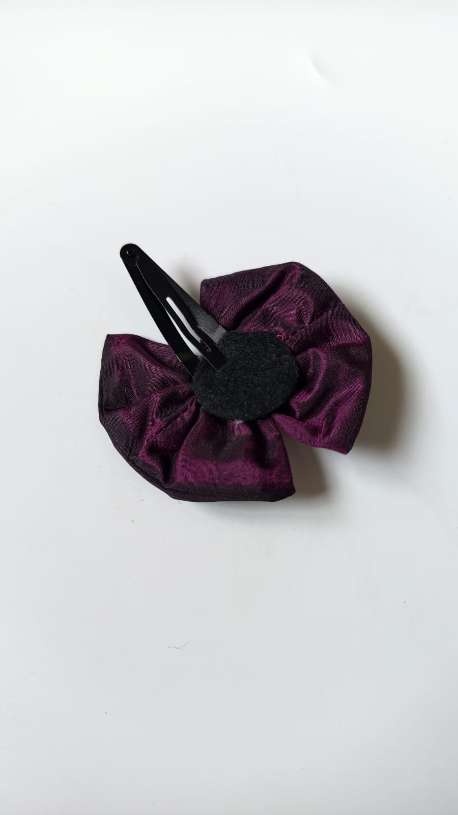 Wine Colored Handcrafted Mysore Silk Bow Motif Hairclip