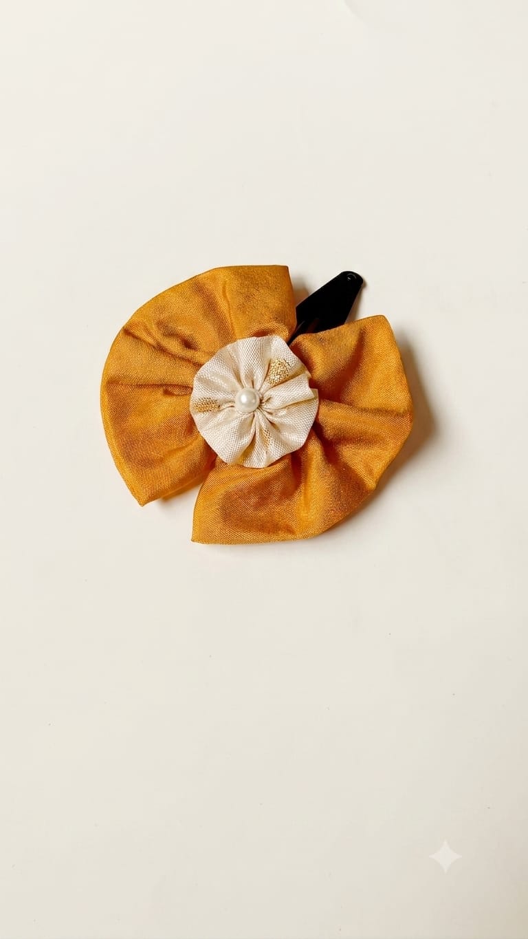 Mustard Colored Handcrafted Mysore Silk Bow Motif Hairclip