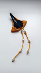 Bilwa Yellow Fabric Hairclip With Dangling Pearls Strands
