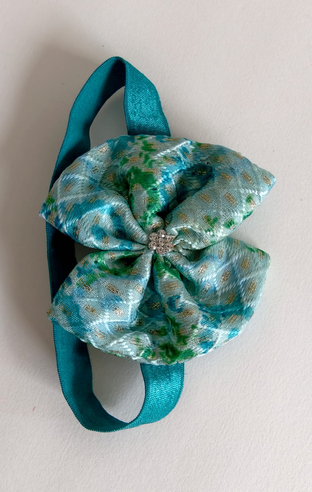 Handcrafted Teal Blue Printed Baby Booties & Matching Headband Set