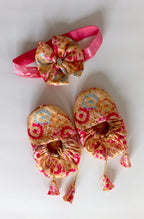 Handcrafted Yellow Printed Baby Booties & Matching Headband Set