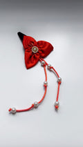 Bilwa Orange Fabric Hairclip With Dangling Pearls Strands