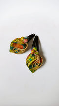 Olive Set of Two Printed Silk Fabric Handcrafted Flower Bud Clips For Girls