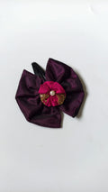 Wine Colored Handcrafted Mysore Silk Bow Motif Hairclip