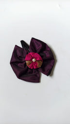 Wine Colored Handcrafted Mysore Silk Bow Motif Hairclip