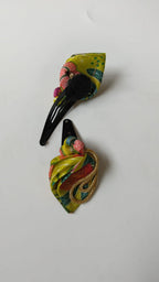 Olive Set of Two Printed Silk Fabric Handcrafted Flower Bud Clips For Girls