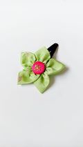 Lime Green Five Petals Handcrafted Taffeta Silk Flower Motif Hairclip
