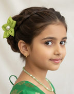 Sadabahar set - Lime Green Glass beads necklace and matching flower clip for Girls