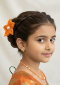 Sadabahar set - Orange Glass beads necklace and matching flower clip for Girls