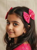 Fuchsia Pink  Set of two brocade fabric bow tic tac clips for Girls
