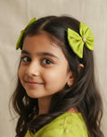 Lime Green Set of two brocade fabric bow tic tac clips for Girls