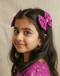 Magenta Set of two brocade fabric bow tic tac clips for Girls