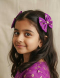 Purple Set of two brocade fabric bow tic tac clips for Girls