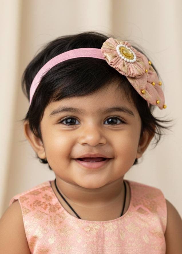 Baby Pink Bunch of Flowers Stretchable headband for baby girl
