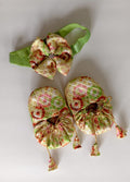 Handcrafted Parrot Green Printed Baby Booties & Matching Headband Set