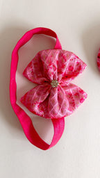 Handcrafted Pink Printed Baby Booties & Matching Headband Set