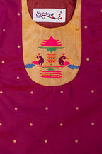 Rajas Set - Plum brocade Angarakha kurta with intricate Peacock Paithani yoke teamed with golden pooja silk dhoti for newborn baby boy