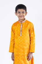 Mustard Raw Silk Kurta With Paithani Placket And Salwar